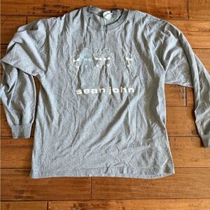 Sean John Gray Long Sleeve Graphic Crewneck Tee